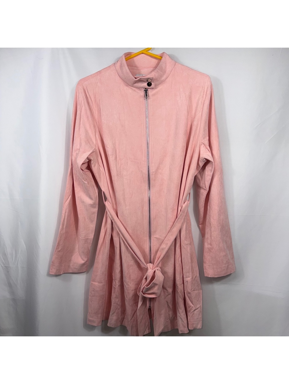 Boutique Pink Faux Suede Belted Jacket Large NWOT